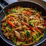 garlic chicken lo mein sauteed vegetables recipe
