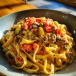 loaded cheeseburger alfredo pasta