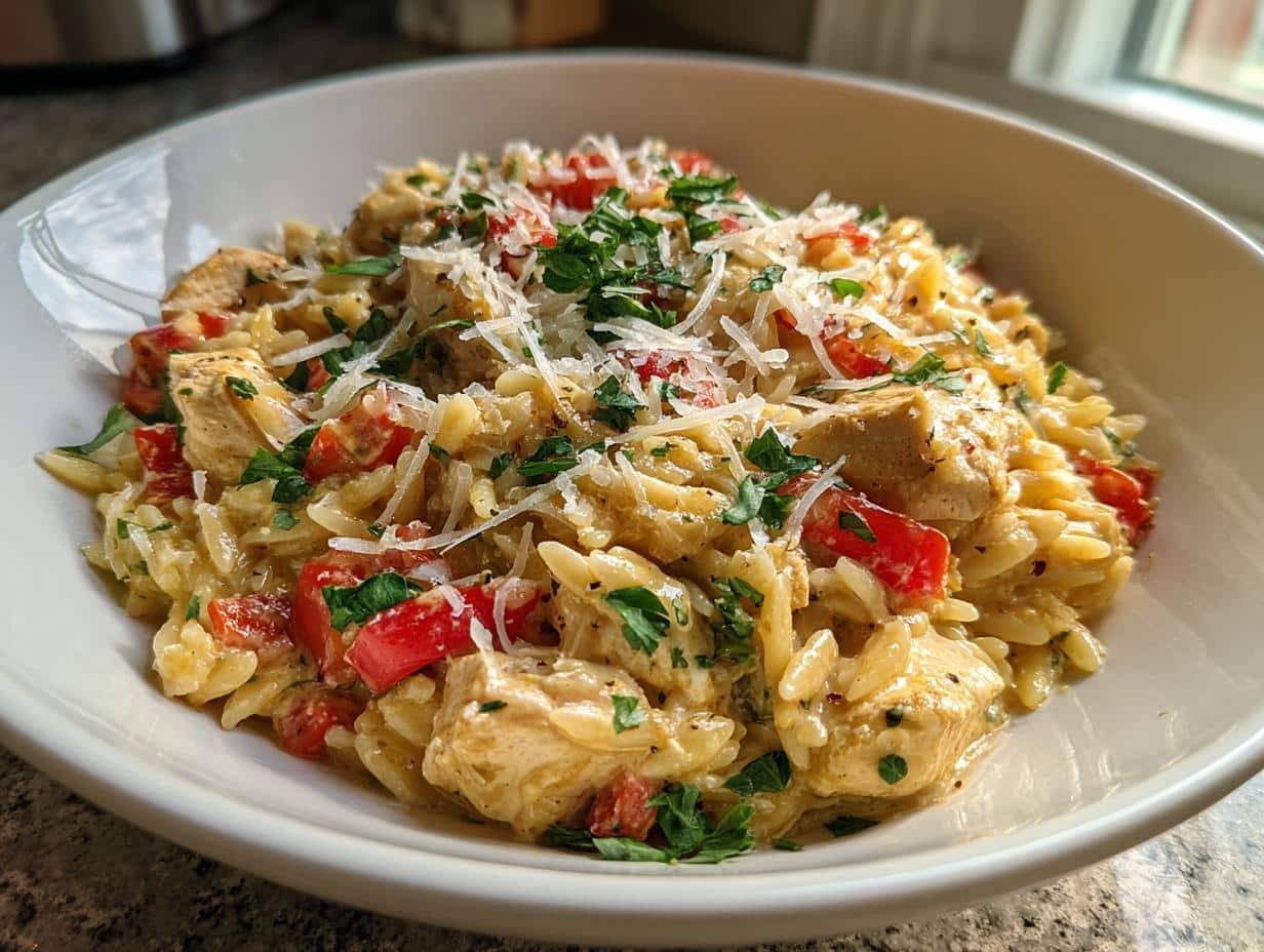one pot cajun chicken alfredo orzo - detail 1