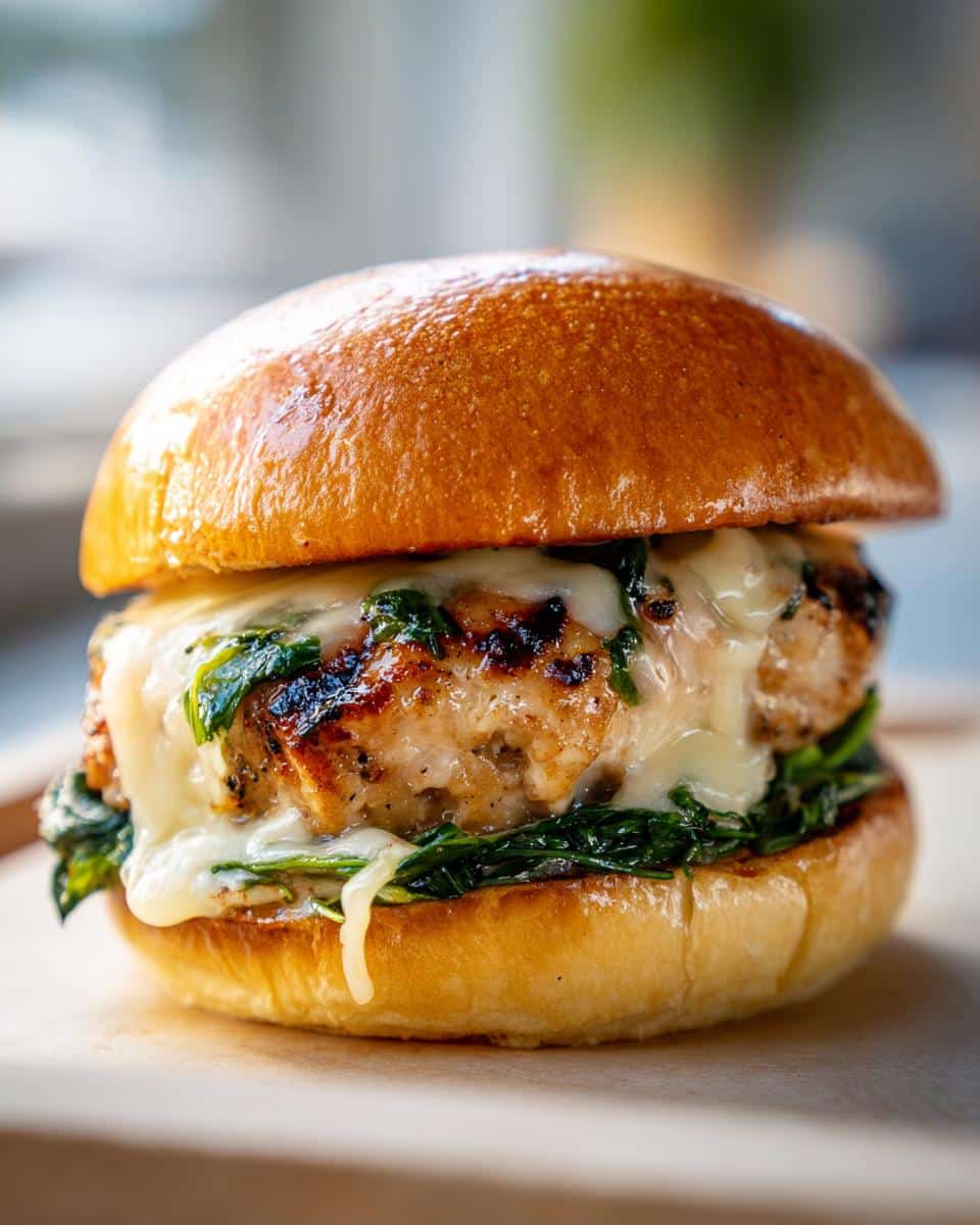 white cheddar and spinach chicken burgers - detail 1