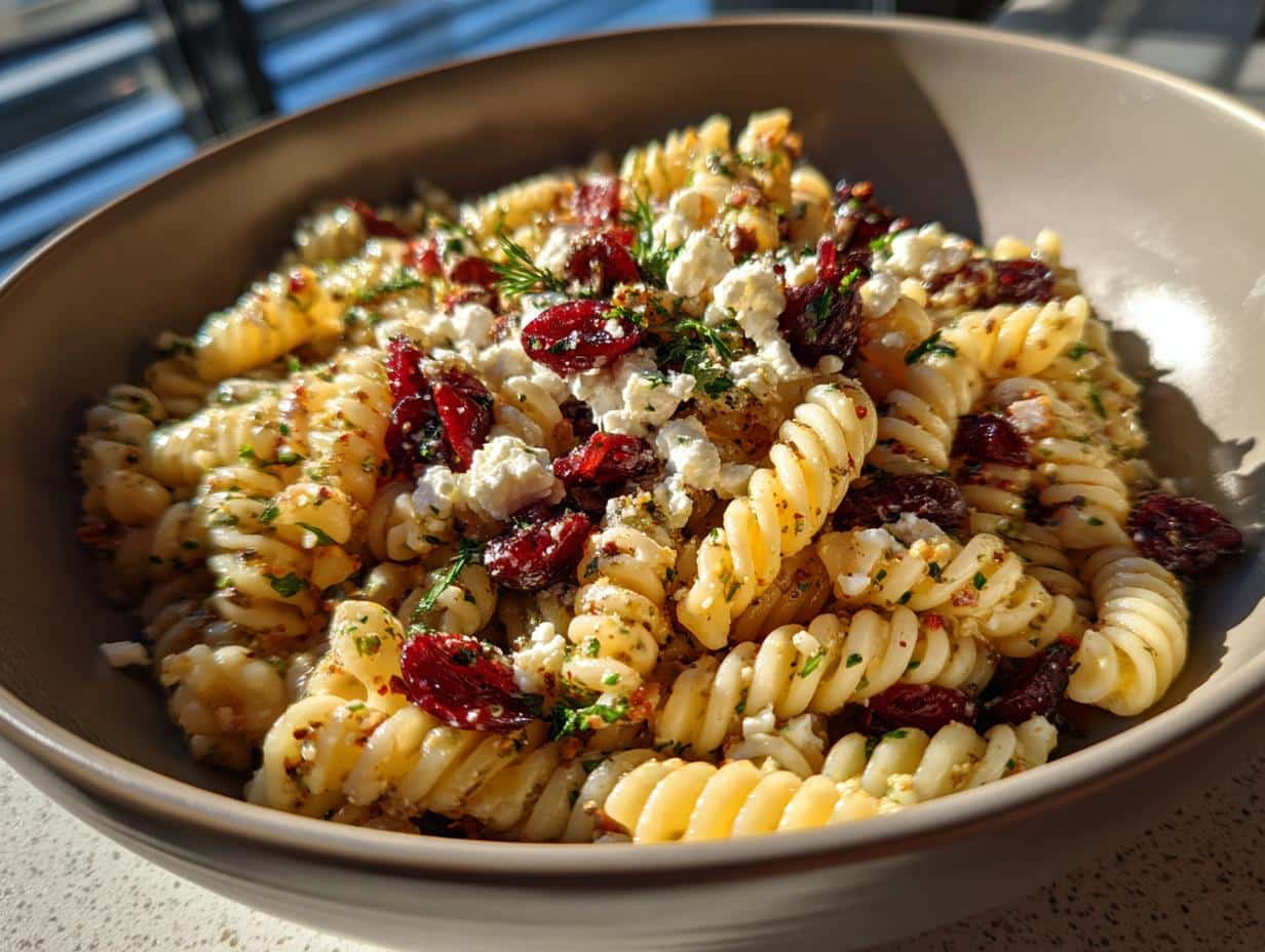 Lemon Vinaigrette Pasta Salad with Feta and Cranberries - detail 1