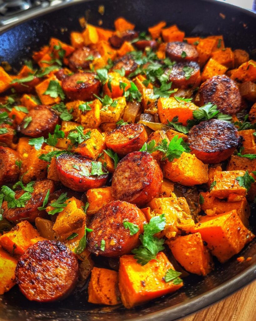 One-Pan Honey Garlic Sausage & Sweet Potatoes