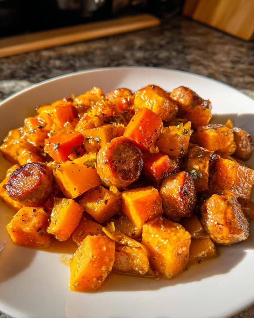Sausage and Sweet Potatoes with Honey Garlic Sauce